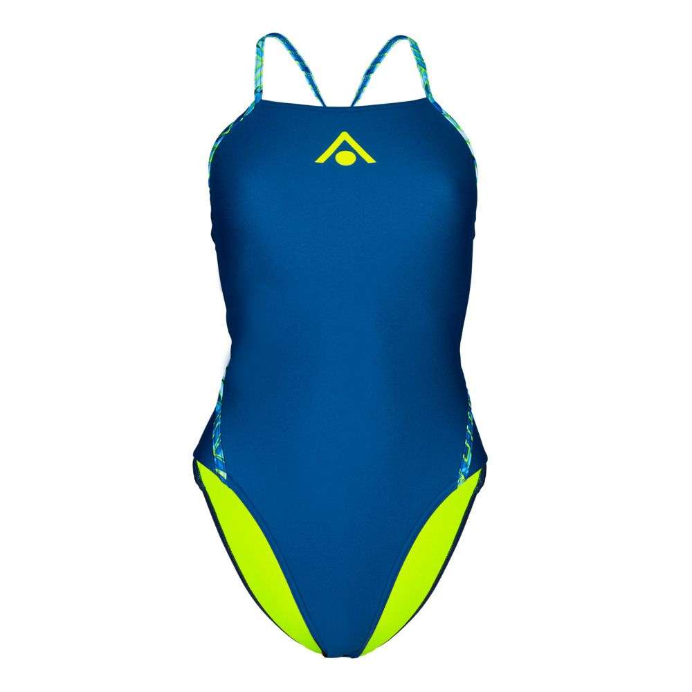 Maillot de bain femme Aquasphere Essentials Diamond Back bleu marine / bleu glacé, de face