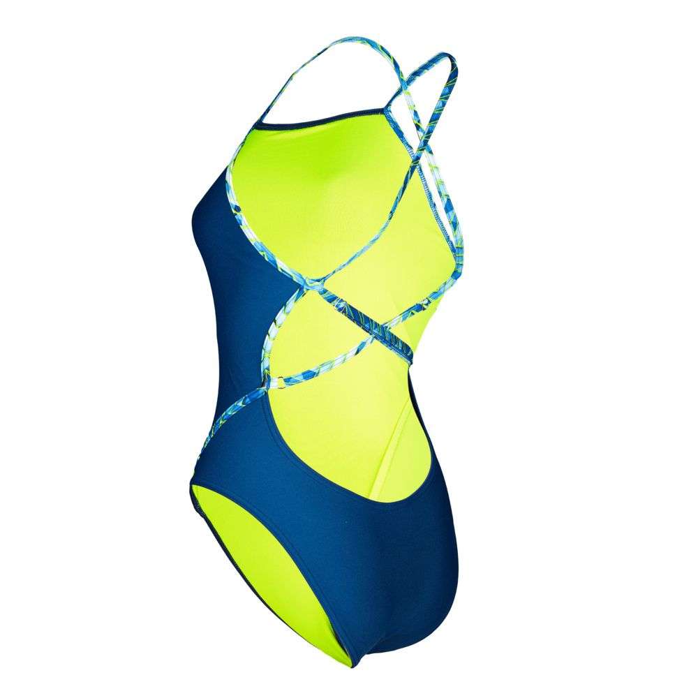 Maillot de bain femme Aquasphere Essentials Diamond Back bleu marine / bleu glacé, dos croisé