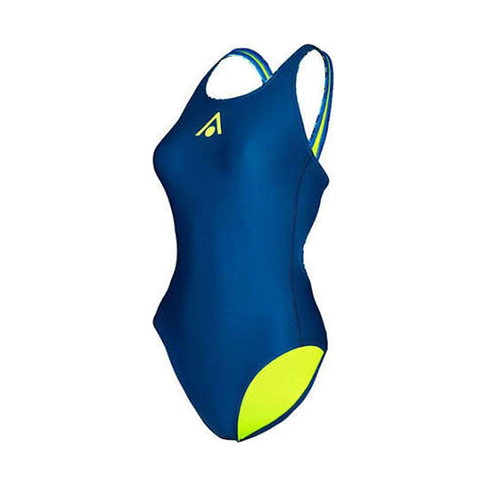 Maillot de bain femme Aquasphere bleu marine / jaune, vue de face