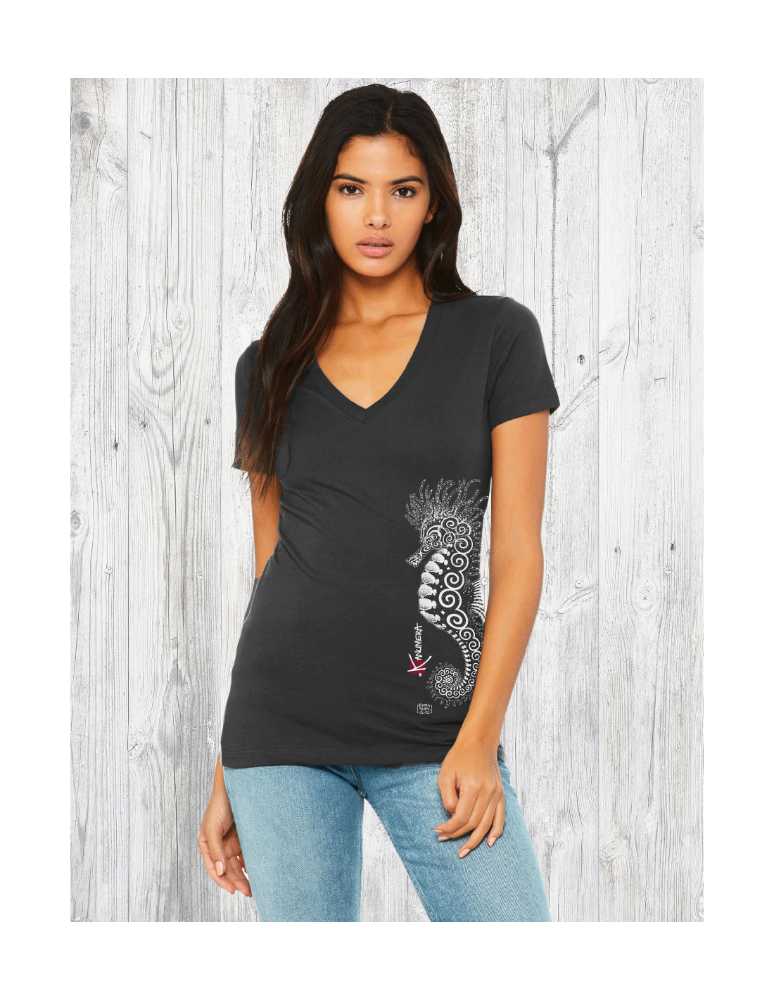 T-Shirt bio col V Hippocampe Kanuméra